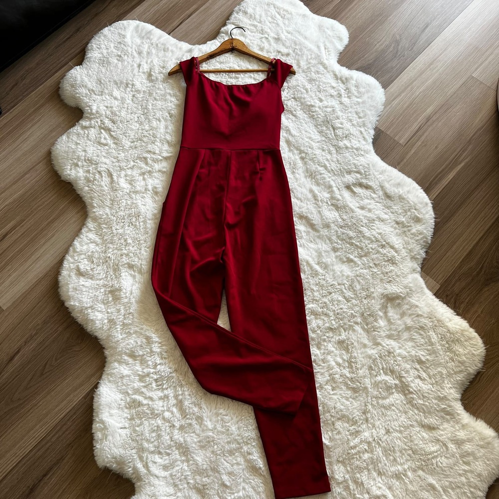 Italian red decollate pant jumpsuit